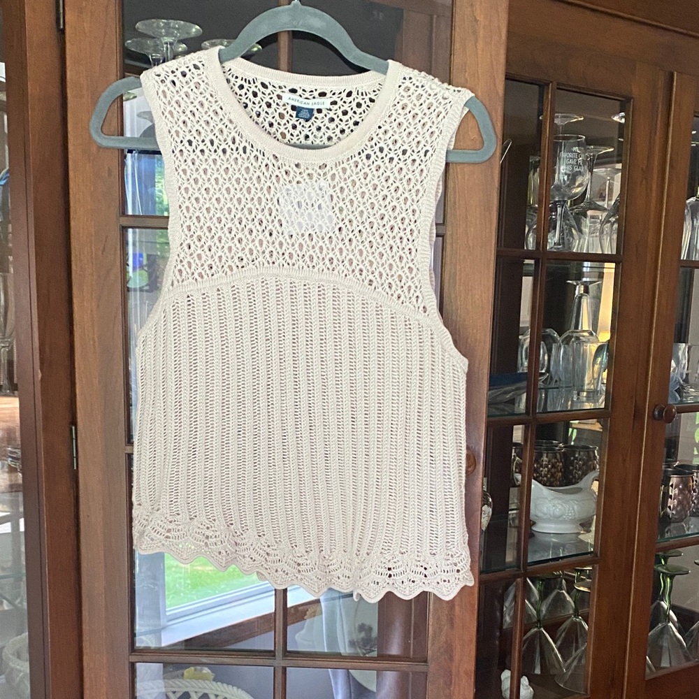 American Eagle Outfitters Cream Crochet Tank Top